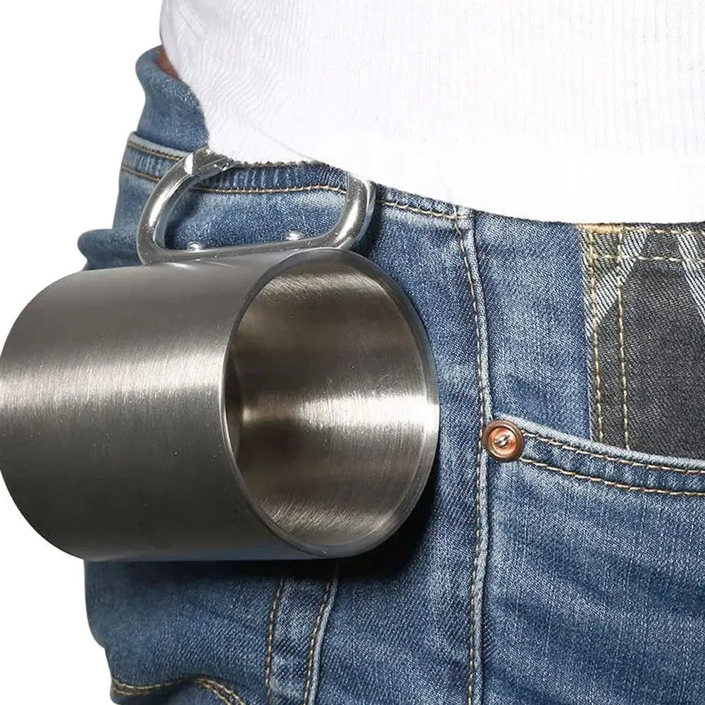 

Походная кружка из пищевой стали 304, чашка с карабином и ручкой, кружка для пикника и воды, уличная чашка для Путешествий, Походов, инструмент...