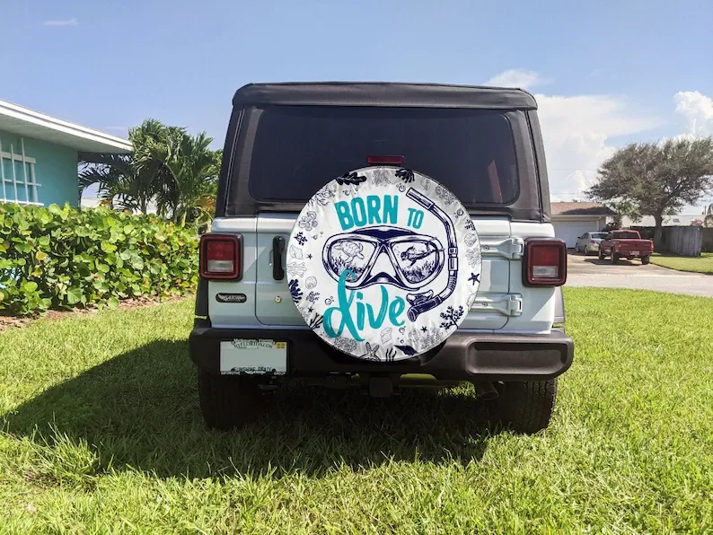 

Born To Dive Tire Cover, White, Jeep Artwork Design, Digital Download