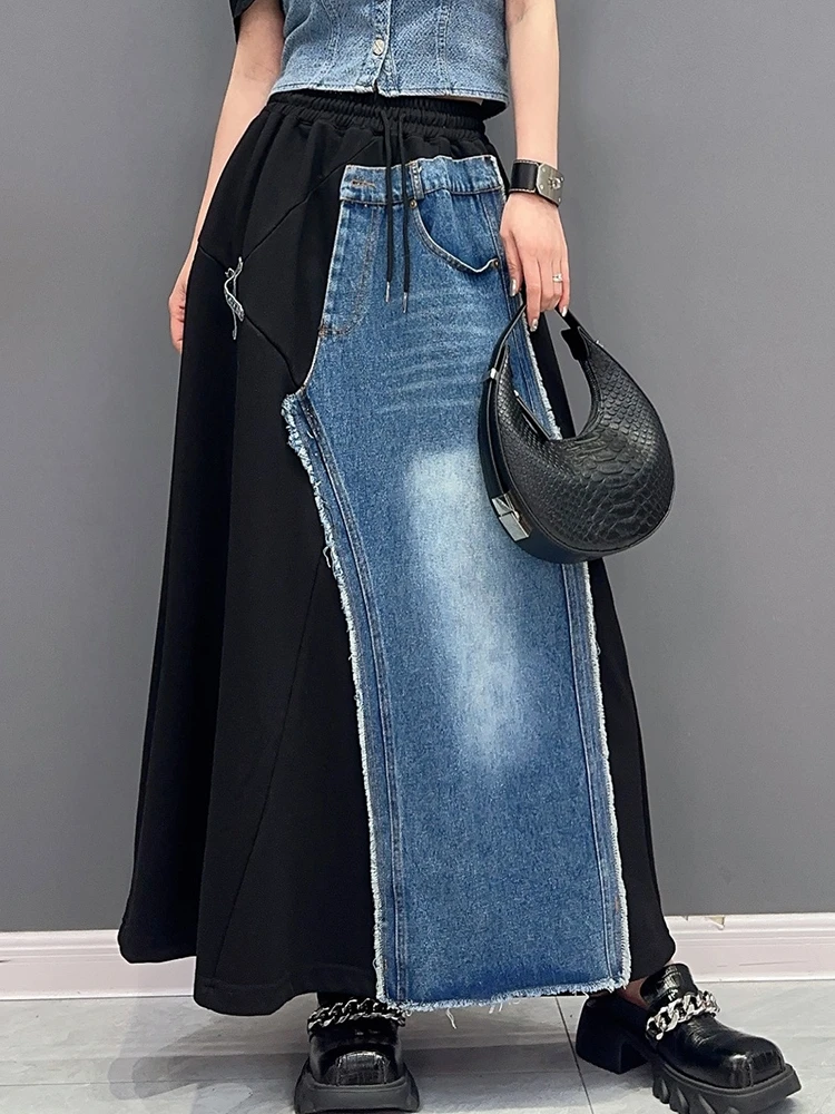 

SuperAen 2023 Spring Summer New Korean Fashion Casual Splice Streetwear Style Woman Denim Long Skirt