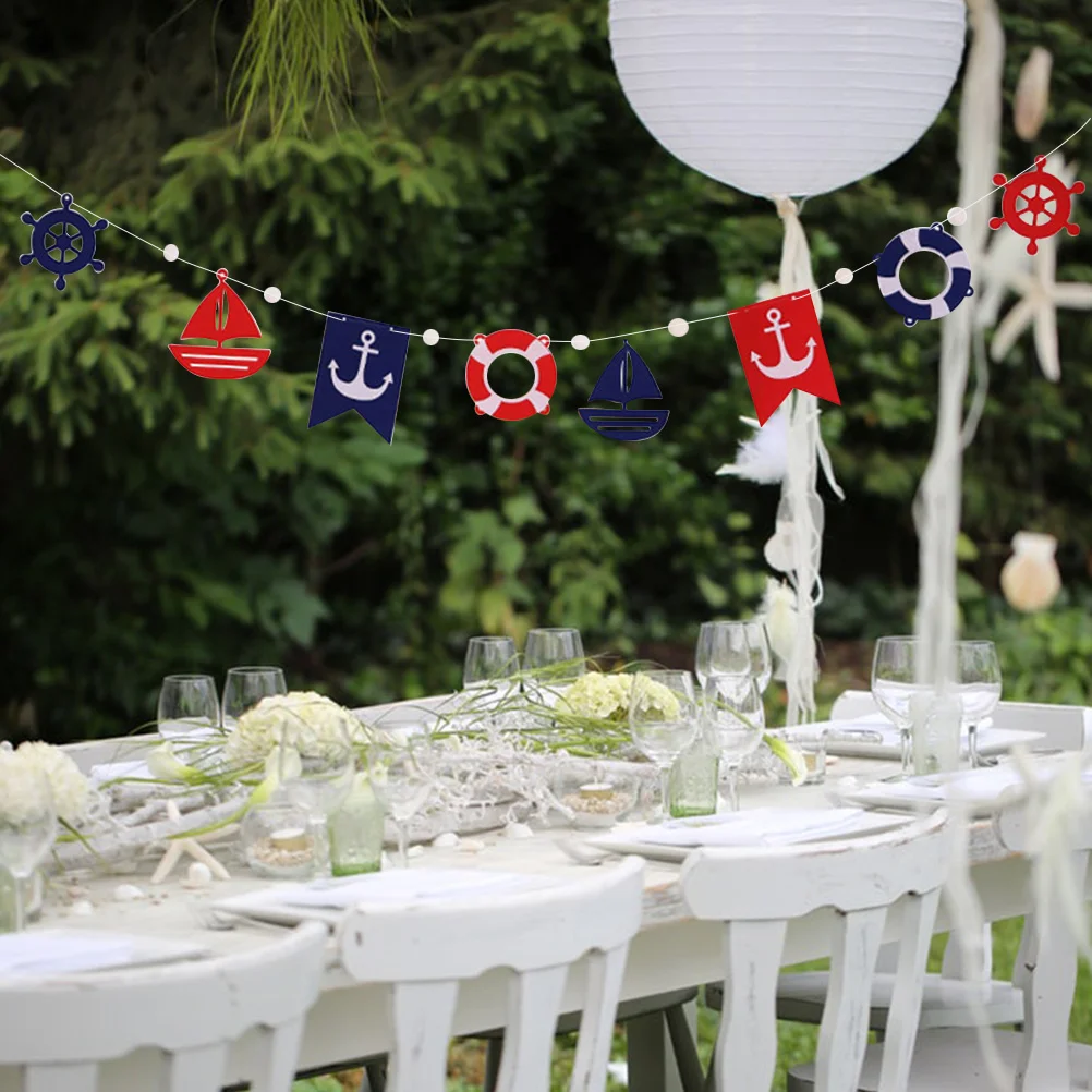 

Ocean Theme Bunting Banner Sailing Banners Outdoor Pull Flag Hanging Decor for Festival Birthday Party