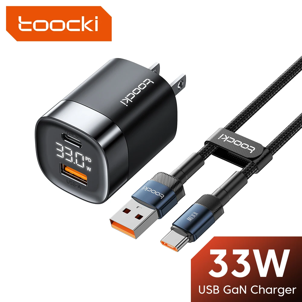 

Toocki 33W GaN USB TypeC Charger Adapter Charger UK/US/EU Plug for Xiaomi POCO Huawei Samsung Iphone 100W PD Fast Charging Cable