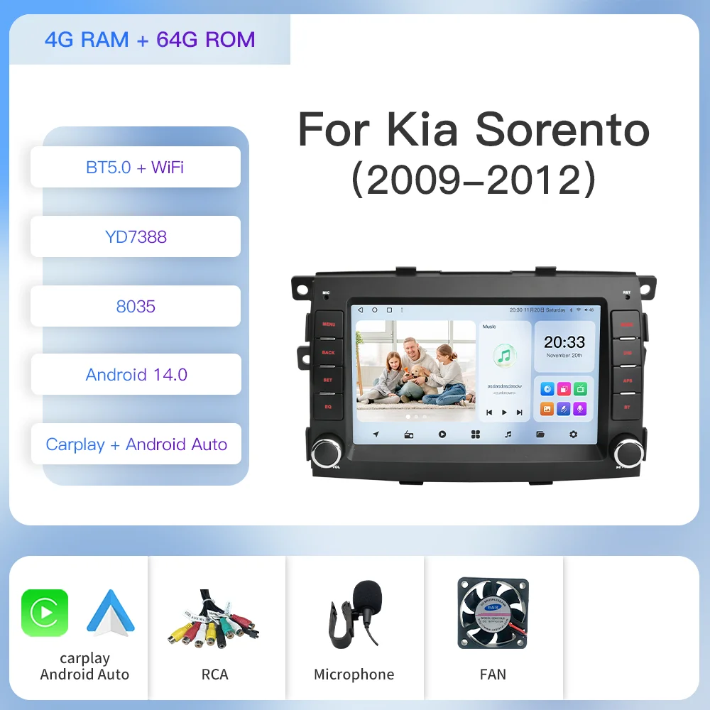

Kapud 7-дюймовый автомобильный радиоприемник Android 12 с GPS CarPlay AUTO для Kia Sorento 2 XM 2009 2010 2011 2012 8-ядерный DSP WiFi SWC BT 2 Din