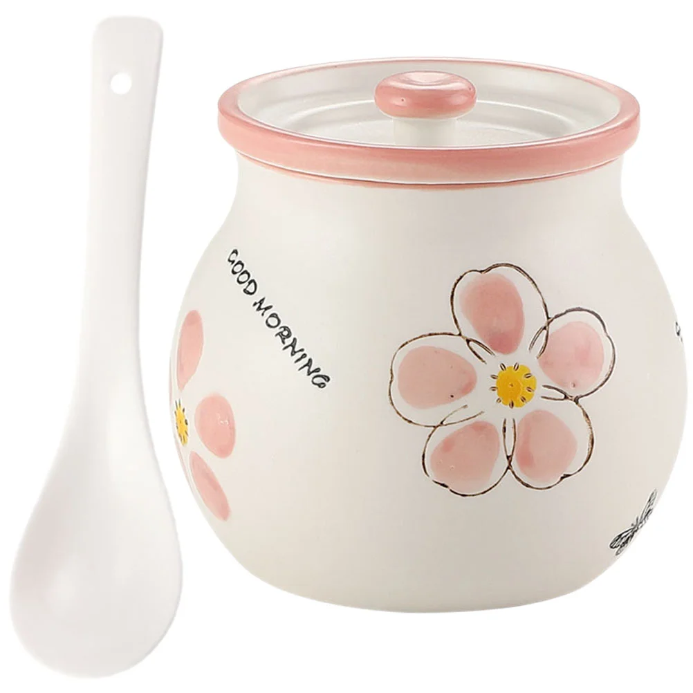 

Pot Sugar Jar Grease Condiment Seasoning Salt Oil Dispenser Container Bowl Bacon Ceramic Canister Lidsauce Pepper Basin