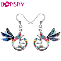 bonsny enamel alloy floral cute dragonfly earrings insect drop dangle fashion jewelry for women girls teens party charms gifts