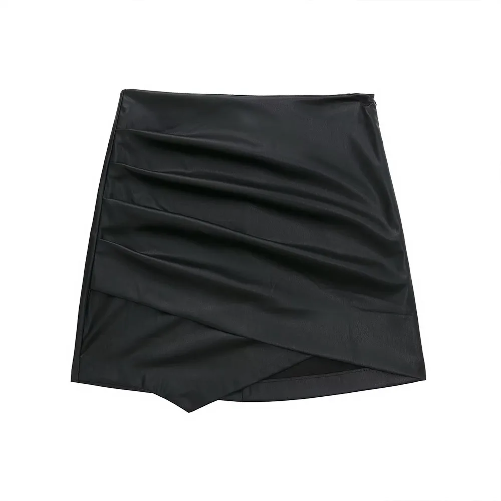 

BER&OYS&ZA Autumn/winter 2022 new women's clothing retro high waisted temperament slim black imitation leather mini skirt