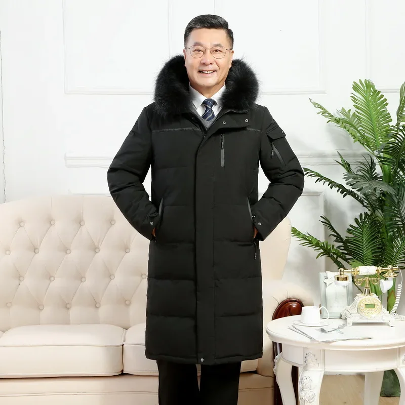 Зимняя куртка для мужчин Пуховик Теплый меховой капюшон Белый гусиный пух Пальто