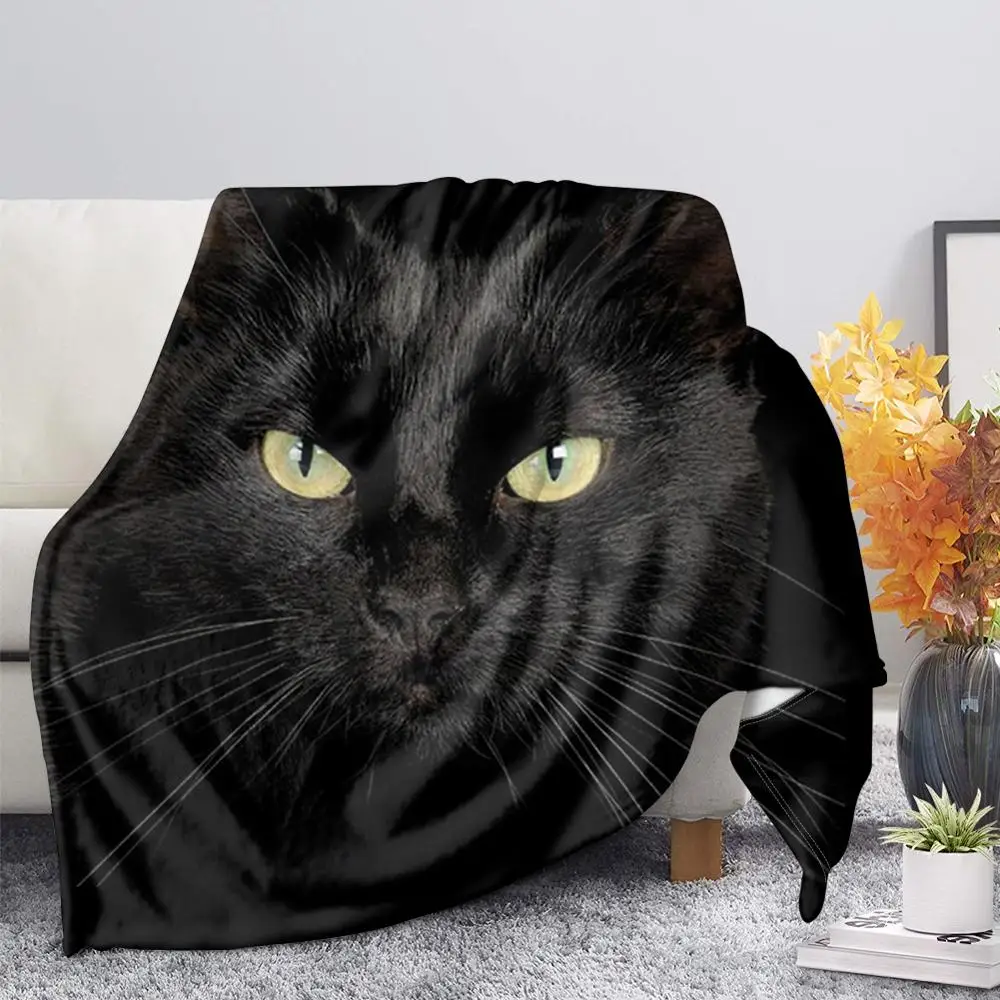 

Black Cat Flannel Fleece Throw Blanket Fluffy Soft for Bedroom Warm Lightweight Blankets Bedspread King Queen Size All Season