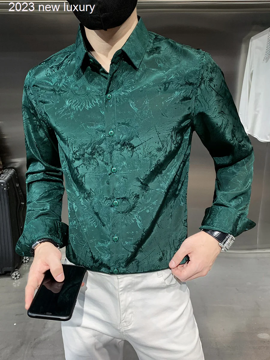 

2022 Spring Autumn New Brand Fashions Casual Long Sleeve Flower Print Streetwear Clothes Handsome Shirts Chic Men's Tops W131