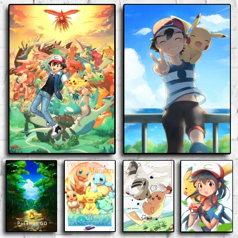 

Canvas Wall Art Pokemon Ash Ketchum Pikachu Classic Poster Home Birthday Gifts Living Room Hanging Decoration Paintings