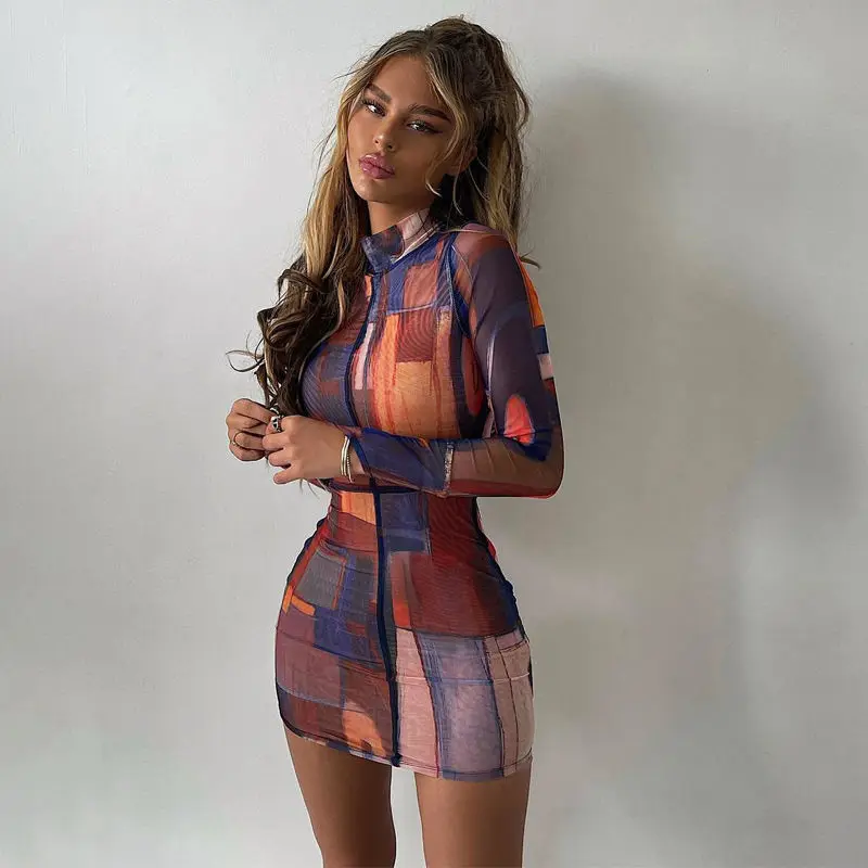 

Women Dress Euro-America Style 2022 New Spring Summer Chiffon Sheath O-Neck Full Pullover Sexy Women Dress Styeet Style