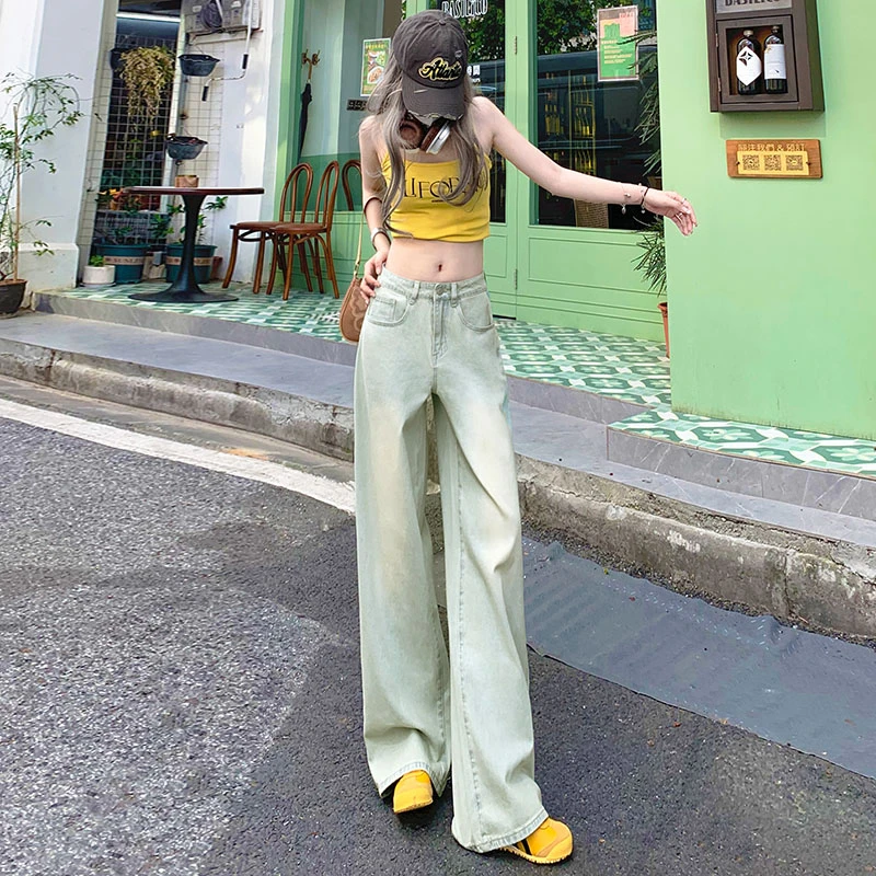 Thin straight jeans women's 2023 new trousers spring and summer Baby blue commuting season loose draping high waist thin nostalg