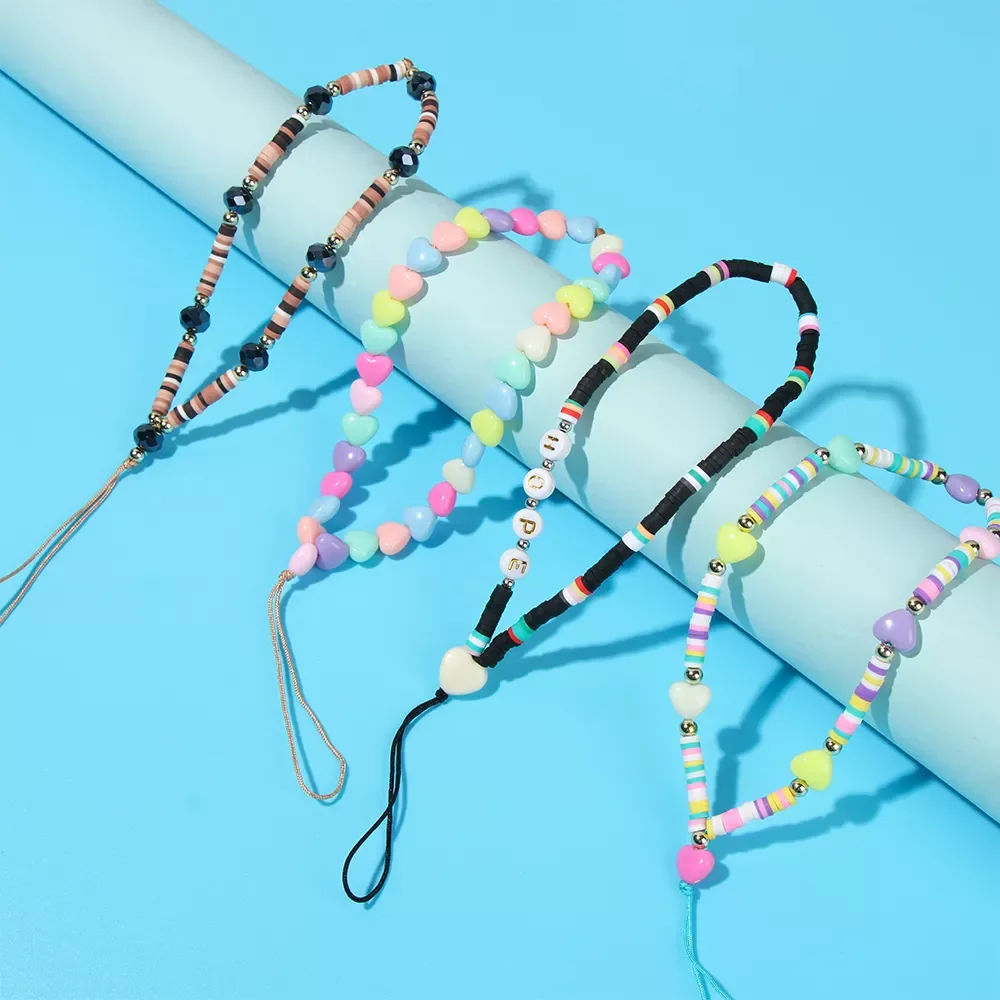 

Anti-lost Handmade Acrylic Cord Lanyard Colorful Beads Chain Hanging Cord Mobile Phone Chain for Cell Phone Case