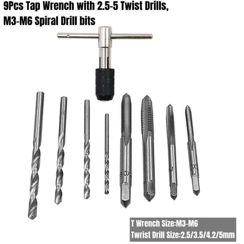 

Tap and Die Set 5/7/9pcs/Set M3-M6 Tap Drill Wrench Thread Metric Plug Tap Screw Taps Hand Tool Tapping and Threading Tools
