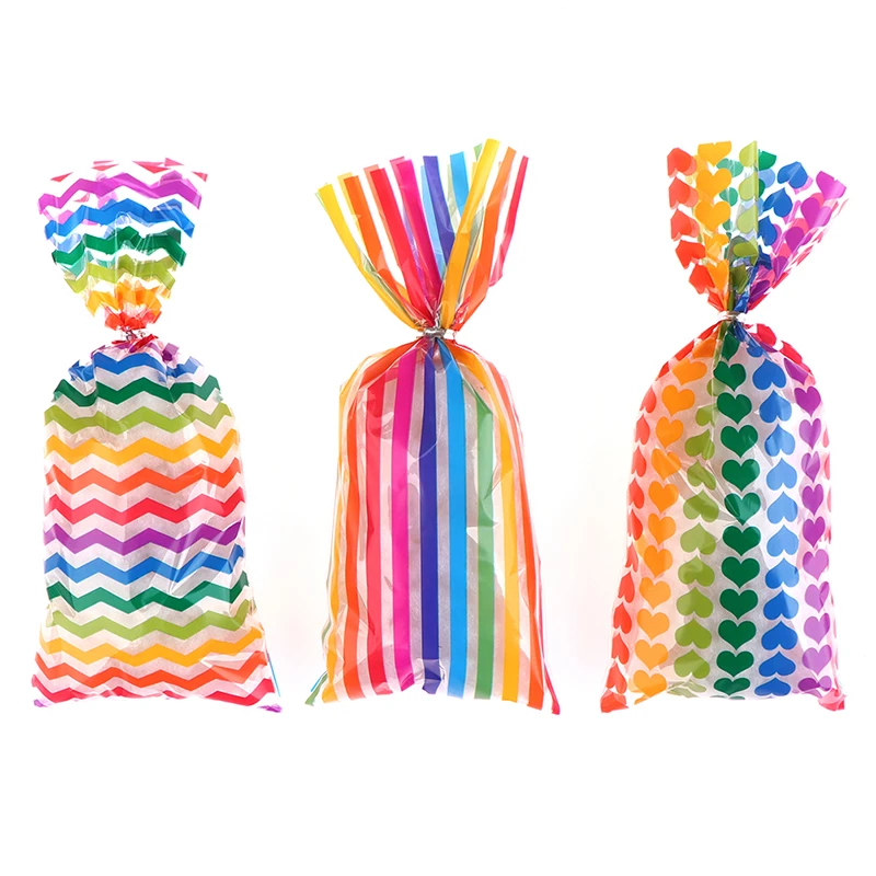 

120Pcs Rainbow Stripes Candy Bags OPP Cellophane Pouches Birthday Holiday Party Favor Storage Gift Snack Food Bags