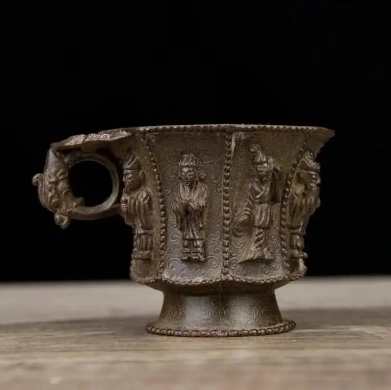 

Fine Large Antique Tibetan Bronze Hand Made The Eight Immortals Cup