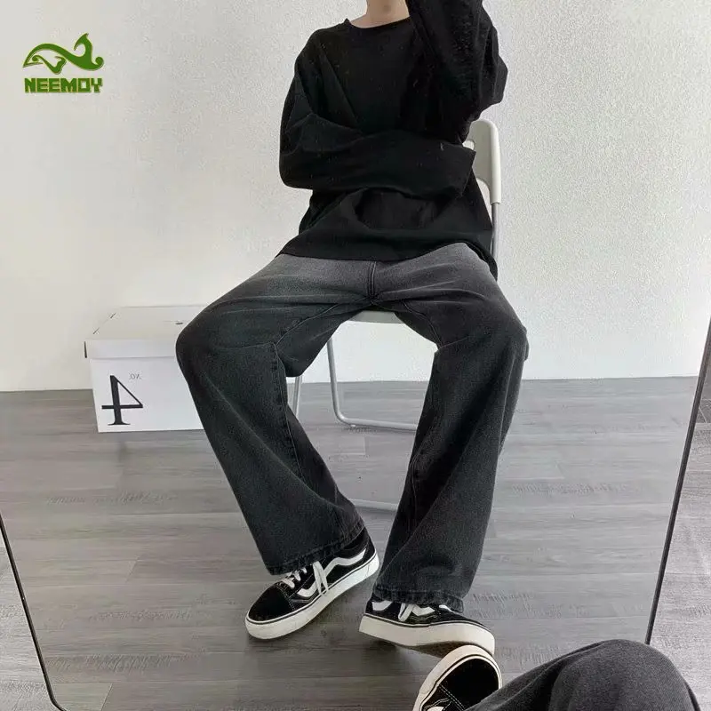 Neemoy Gradient Jeans Men Loose Straight Casual Pants Soft Denim Fashion Korean Style Streetwear Wide Leg Pants Male Trousers