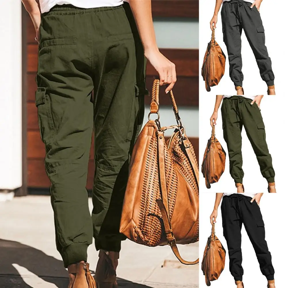 

Cargo Pants High Waist Loose Pants Elastic Waist Drawstring Pants