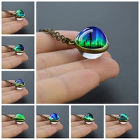 northern lights glass ball necklace vintage bronze chain ball pendant starry sky galaxy jewelry gift