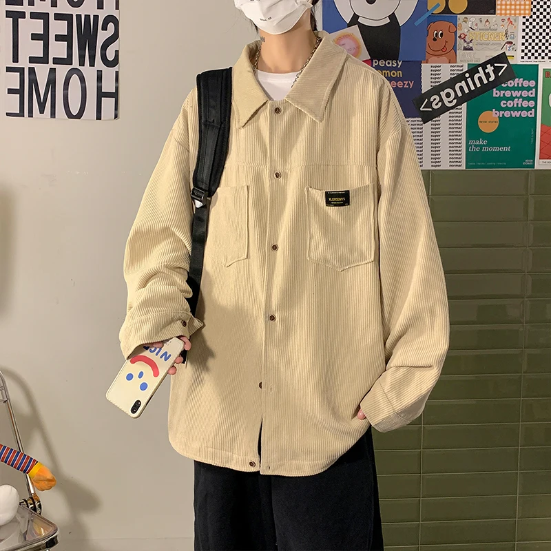Art Style Men's Corduroy Long Sleeve Shirts Autumn Korean Shirt Woman Fashion Casual Oversize Shirt Coat Quality Clothing 2022