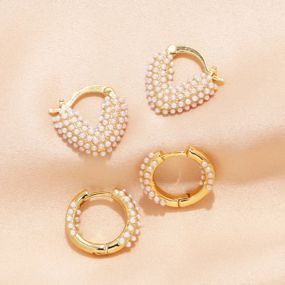 Серьги FLOLA с мини-жемчугом в форме сердца для женщин медные позолоченные кольца