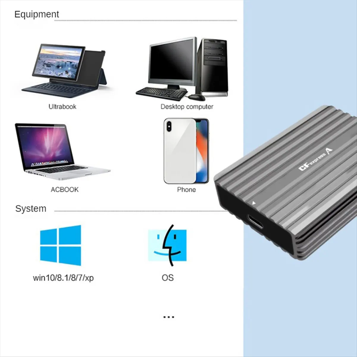 Портативный кардридер A17G Type C для карт CFexpress B и CFexpress A, без драйверов, для карт CFexpress Type B и CFexpress Type A (art.: 3920db0875eac) - 3920db0875eac