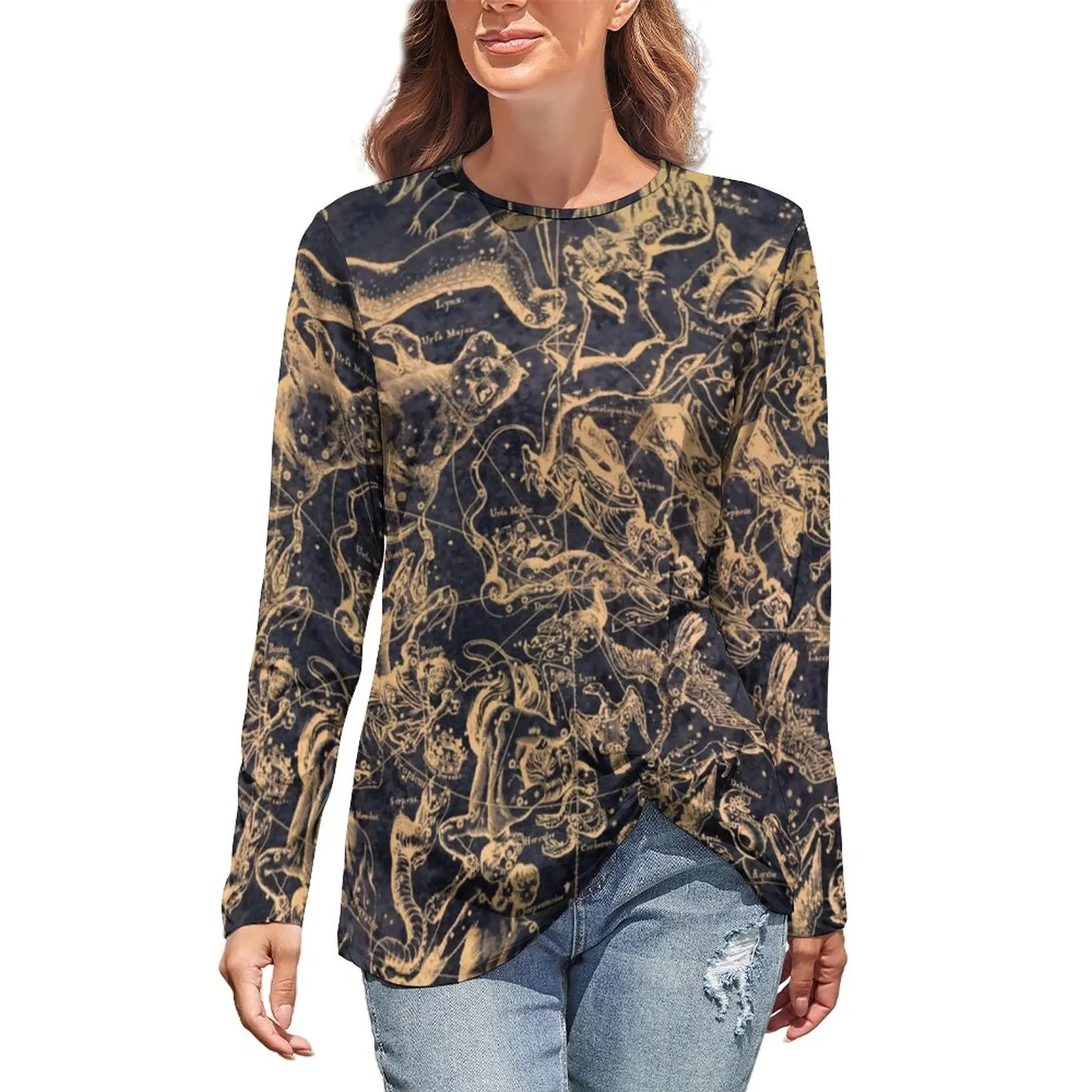 

Vintage Map T-Shirts Constellations and Astrological Korean Fashion Long-Sleeve T Shirt Funny Print Tee Shirt Clothing Big Size