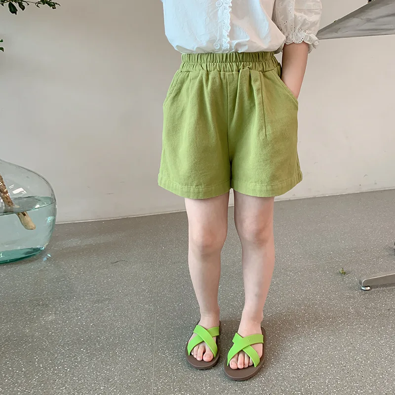 

Summer unisex solid color casual all-match cool shorts Kids 4 colors woven twill 4 colors shorts