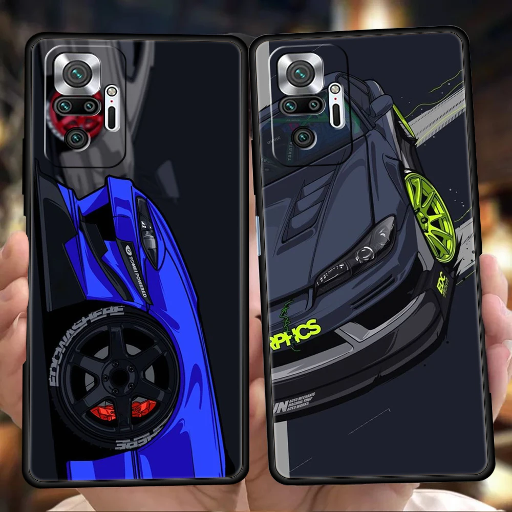 

JDM Drift Tokyo Sports Car Phone Case for Xiaomi Redmi NOTE 12 Pro K40 K50 Gaming 9T 9A 9C Note 8 8T 9 9S 10 11 Pro Plus Shell