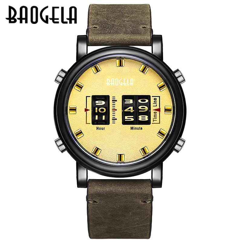 

BAOGELA Fashion Men's Roller Design Business Clock Men Quartz Watch Leather Waterproof Casual Sport Mens Watch Relogio Masculino