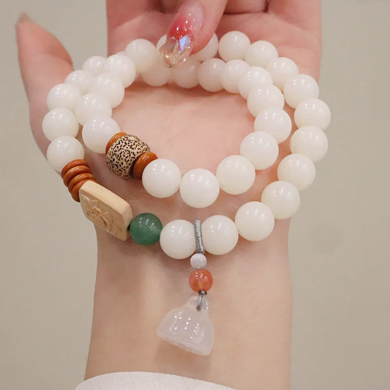 

Новый двойной круг натуральный белый нефрит сон Бодхи веревка корень дерева Бодхи халцедон мягкий Лотос Рука бисера веревка