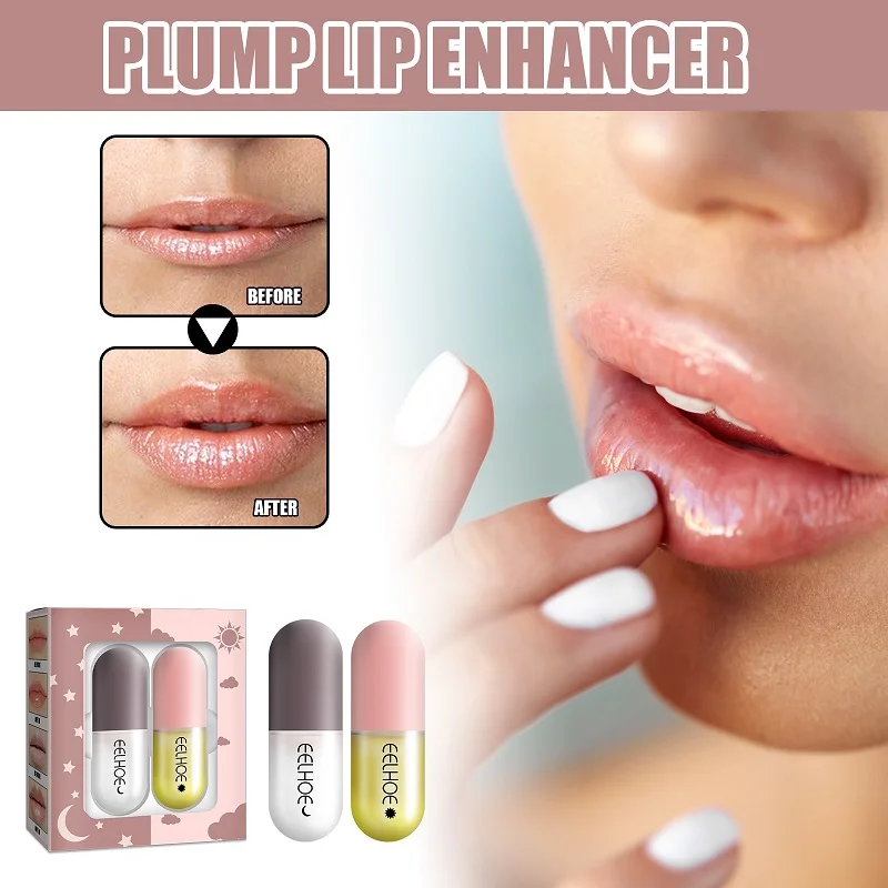 

2 Pcs Day Night Lip Balm Instant Volume Lips Plumper Oil Moisturizing Repair Reduce Wrinkle Serum Cosmetic Sexy Lip Gloss Makeup