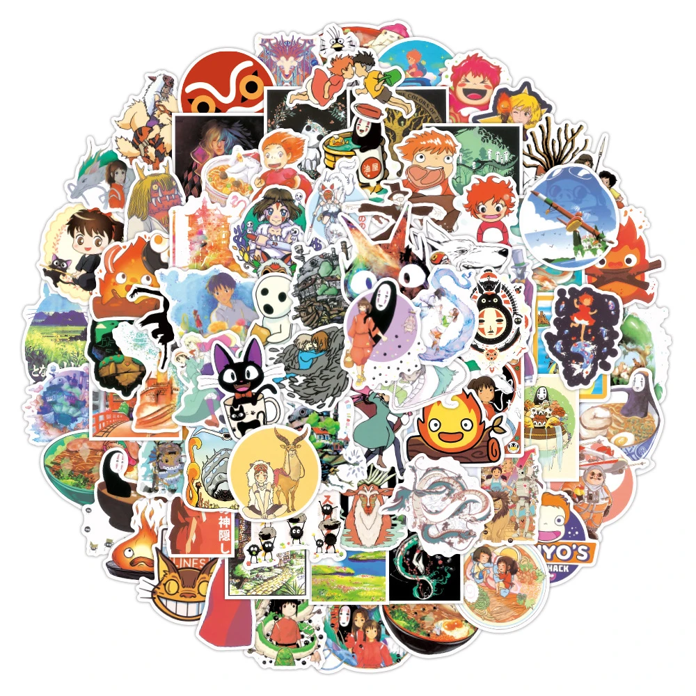 

New 100Pcs Hayao Miyazaki Animation Graffiti Stickers Waterproof Skateboard Luggage Laptop Anime Stickers Toy for Kids Kawaii