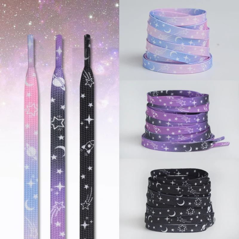 Шнурки на плоской подошве Love Heart Star Moon Sky Smoke Фиолетовый шнурок Симпатичный узор Повседневные шнурки с принтом на холсте для кроссовок AF1