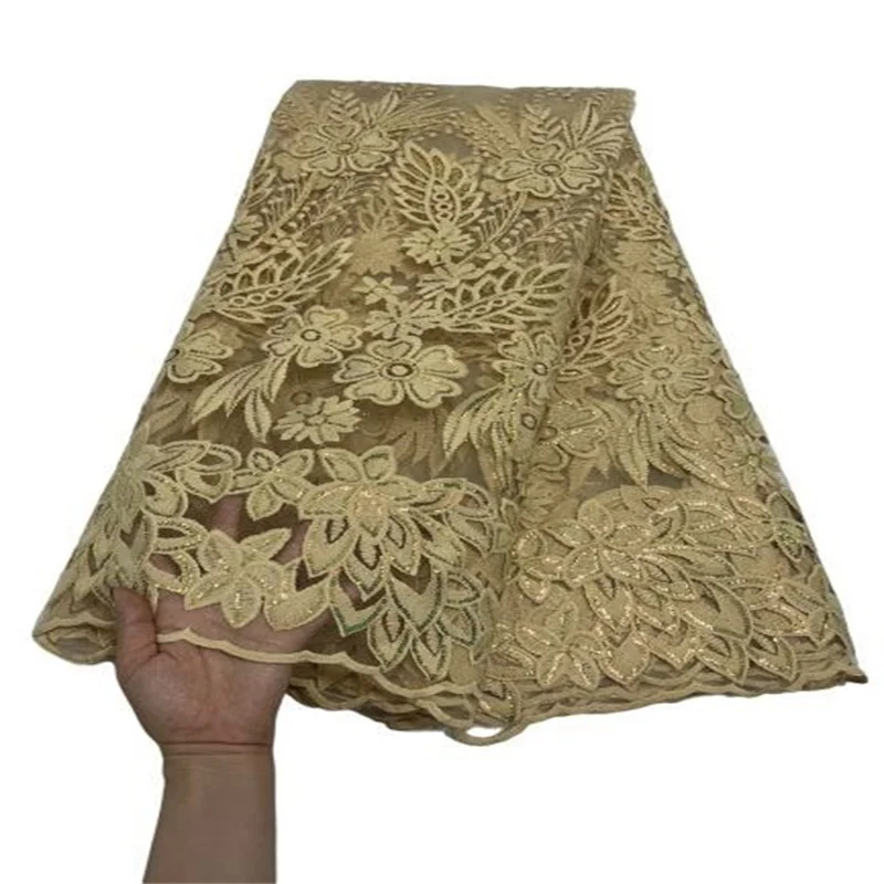 

Золотые мягкие блестки африканская Кружевная Ткань 5 ярдов Высокое качество Стразы Французские тюлевые кружева нигерийские женские свадебные ткани Asoebi