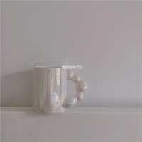 nordic style creative sugar gourd handle pearl dazzling color mug rotating ball handle coffee milk cup ceramic cup