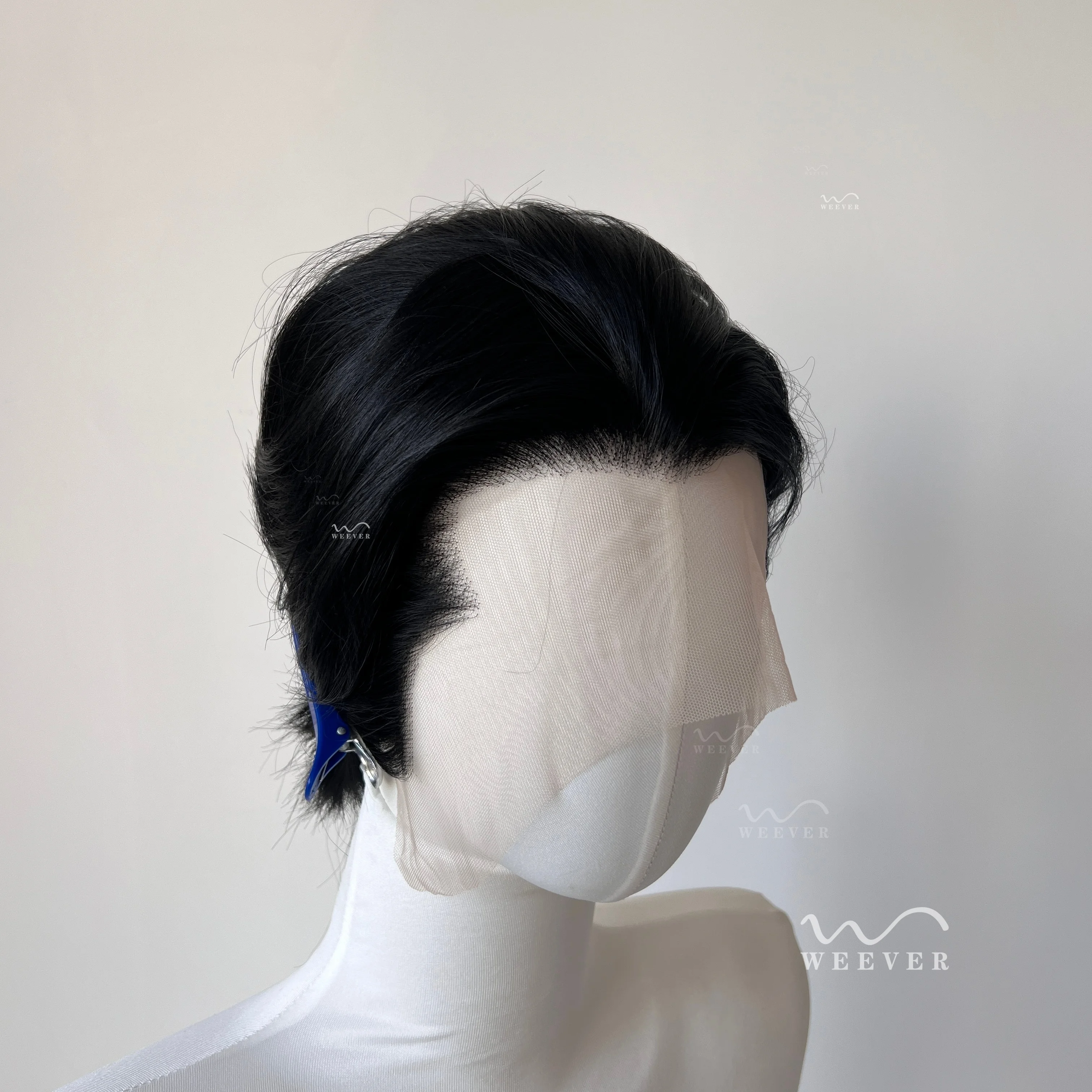 Фото Мужской синтетический парик Widow's Peak Jet Black с коротким кружевным фронтом, 8 дюймов, высокое качество, естественный вид, для повседневного использования и косплея №4