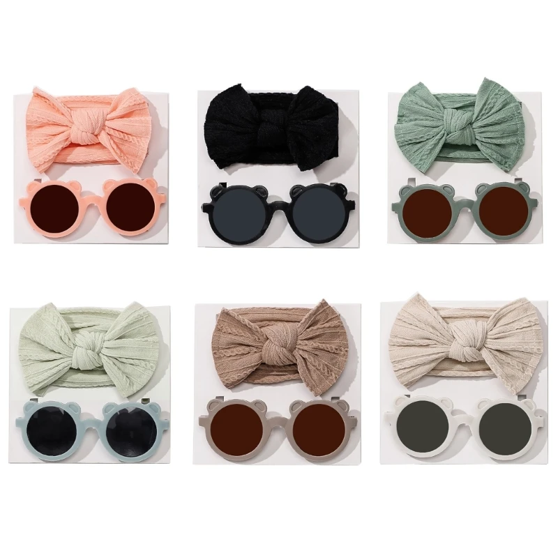 

Baby Girl Beach-Eyewear Bowknot Hairband Sunglasses Set Baby Photography Props