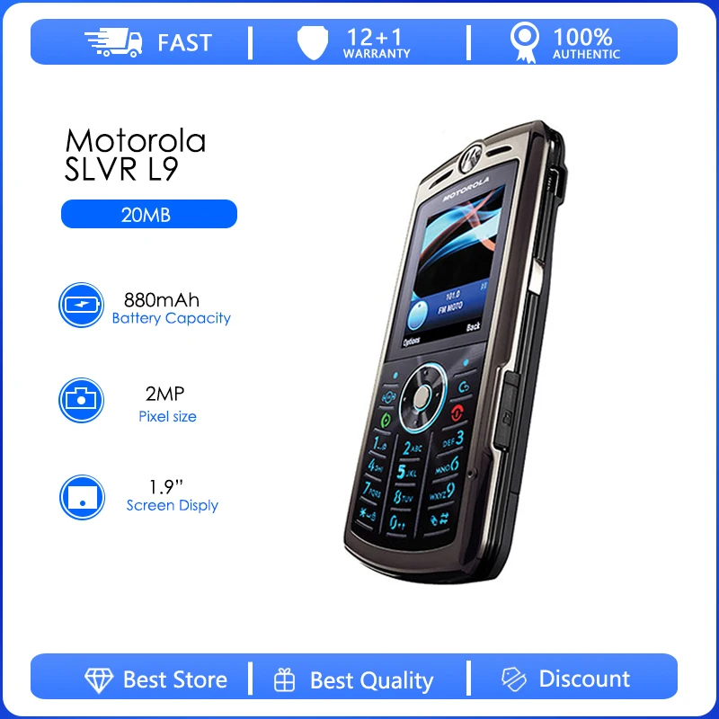 

Motorola SLVR L9 Восстановленный-оригинальный телефон SLVR L72 1,9 дюйма 880 МП GSM 2G 176 мАч 220 x искусственная кожа Бесплатная доставка