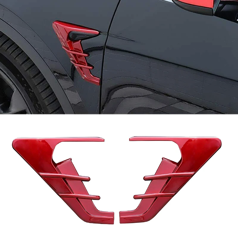 

1 Pair Car Exterior Front Left Right Fender Camera Flank Protection Cover Trim Decoration Red Fit For Tesla Model 3 Y 2021