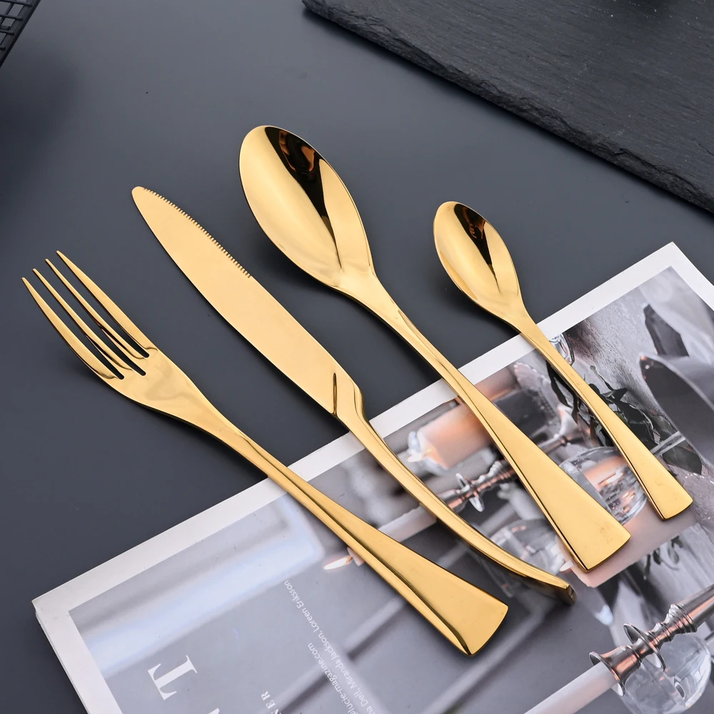 

Zoseil 1/4/6Set Cutlery Sets Mirror Black Stainless Steel Faltware Knife Forks Tea Spoons Plated Dinnerware Set Dishwasher Safe