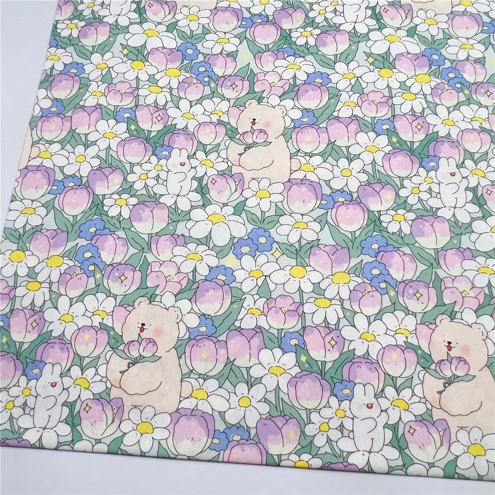 Хлопковая ткань с изображением тюльпана и медведя для шитья квилтинга материал