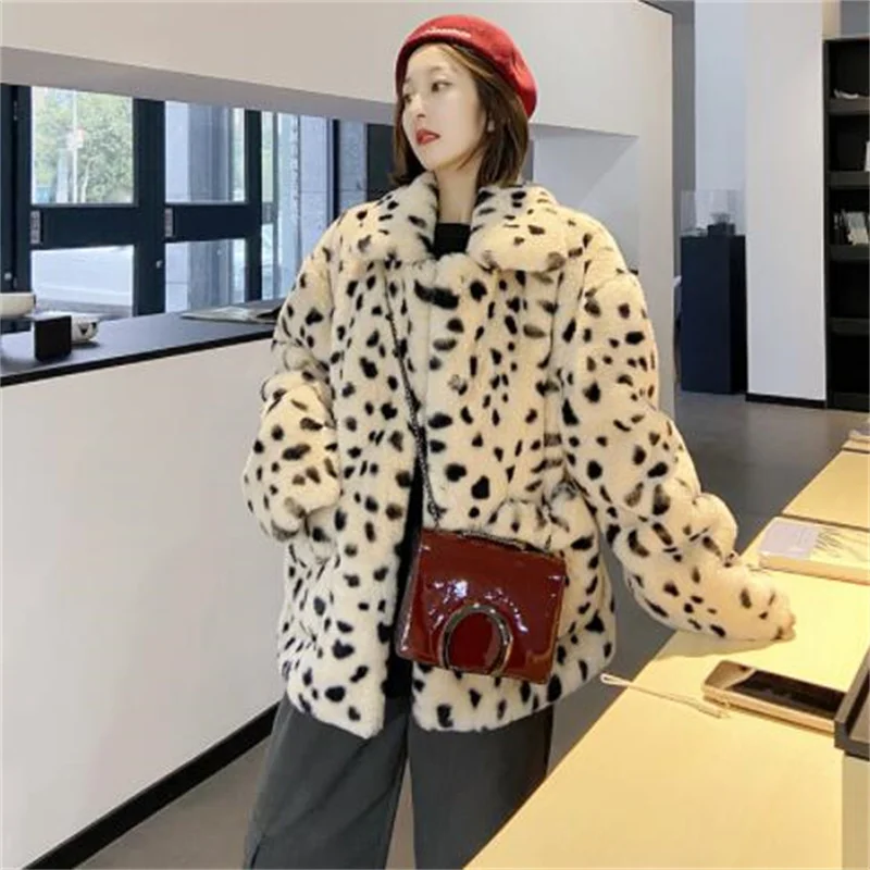 Faux fur leopard coat women's jackets winter short clothes korean young loose fashion пальто куртка женская зима куртка женская