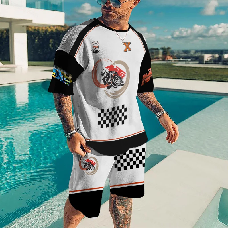 New Men's Tracksuit Suit 2 Piece Sets Fashion Short Sleeve T-shirt  Loose Streetwear Summer Outfits Casual Men Clothing  6XL