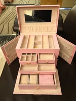 leather jewelry box storage organizer case earrings display wood multi layer jewelry storage box with lock wedding gift ideas