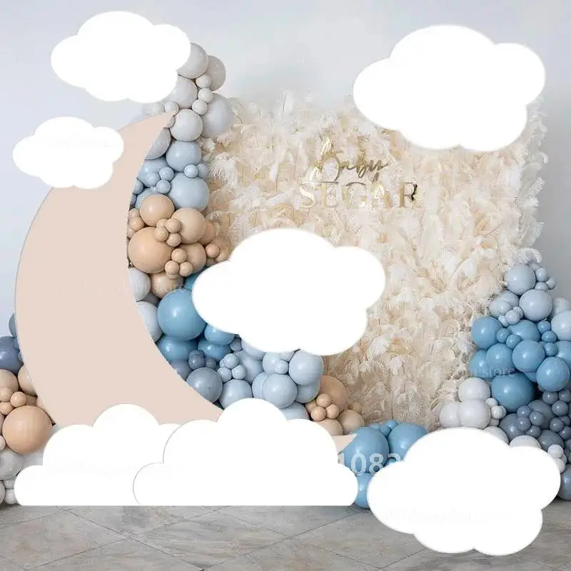 Moon Star White Cloud Cutouts KT Board Baby Shower Boys Girls 1st Birthday Party Backdrops Background Photo Props Decorations