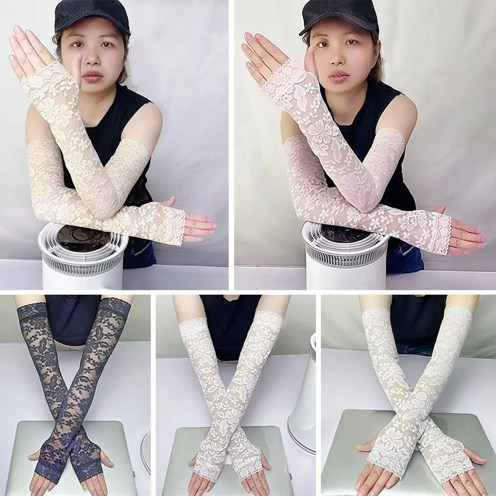 

Sunscreen Fingerless Sun Protection Hollow-Out Long Lace Gloves Arm Sleeves Cycling Mittens Thin Mittens