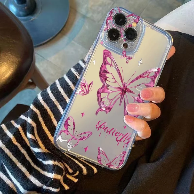 Фото Прозрачный противоударный чехол Y2K с блестками и бабочками для iPhone 17 Air, 16E, 16, 15, 14, 11 Pro Max Plus, 13, 12 Mini, 8, 7, X №2