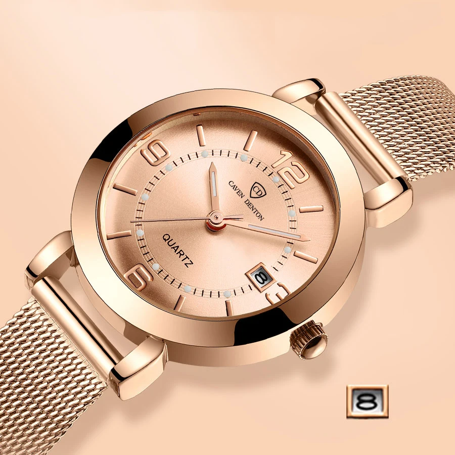 Женские часы с ремешком из нержавеющей стали светящийся календарь