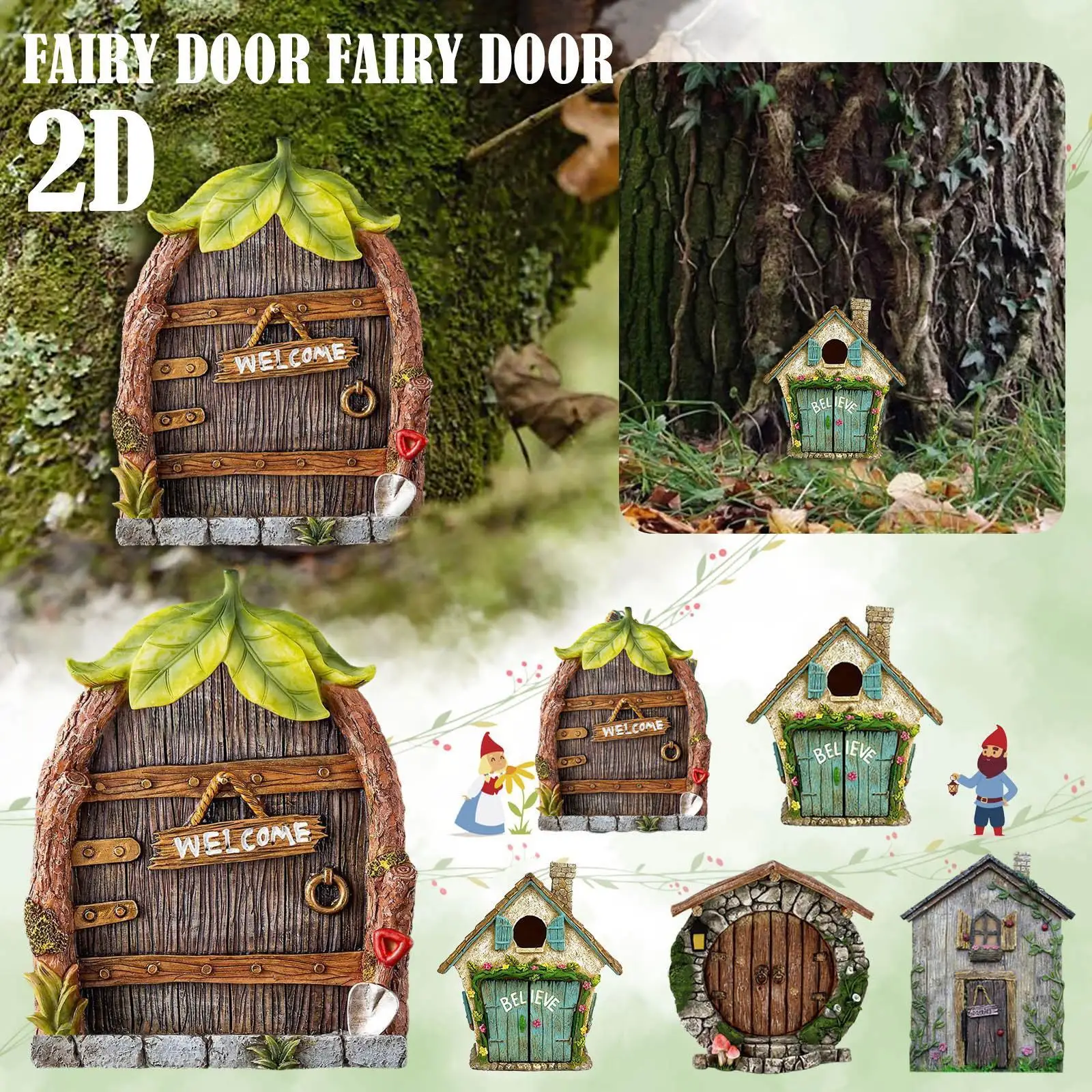 

2D Miniature Fairy Gnome Door Figurines Elf Home For Yard Art Garden Tree Sculpture Statues Garden Decor Ornaments