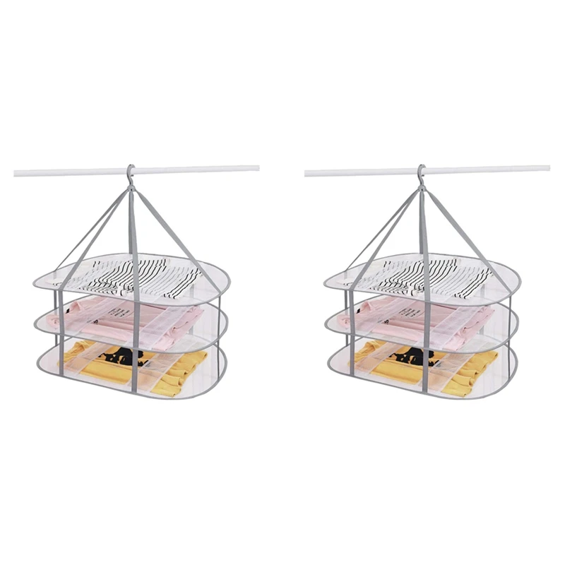 

2X 3-Tier Sweater Drying Rack Hanging Clothes Hanging Dryer Laundry Mesh Drying Rack, Foldable Clothing Dryer Racks